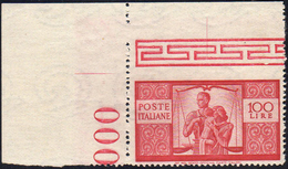 1946 - 100 Lire Carminio Vivo Democratica, Dent. 14 1/4x14 1/4, Non Dentellato In Alto (565al), Ango... - Ohne Zuordnung