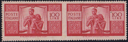 1946 - 100 Lire Carminio Vivo Democratica, Coppia Orizzontale Non Dentellata Al Centro (565ar), Gomm... - Ohne Zuordnung