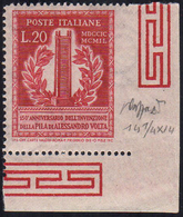 1949 - 20 Lire Volta, Dent. 14 1/4, Non Dentellato A Destra (611d), Angolo Di Foglio, Gomma Integra,... - Unclassified