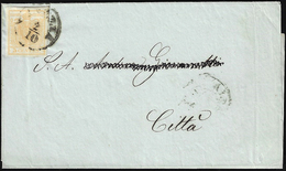 1850 - 5 Cent. Giallo Ocra (1), Lieve Grinza Di Applicazione, Isolato Su Sovracoperta Di Circolare D... - Lombardy-Venetia