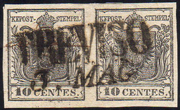 1850 - 10 Cent. Nero (2), Coppia, Perfetta, Usata A Treviso 3/5. Bella! G.Bolaffi.... - Lombardije-Venetië