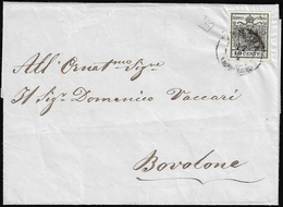 1850 - 10 Cent. Nero, Carta A Mano (2), Isolato Su Sovracoperta Di Lettera Da Verona 17/4 A Bovolone... - Lombardije-Venetië
