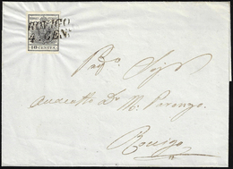 1850 - 10 Cent. Nero, Carta A Mano (2), Perfetto, Isolato Su Sovracoperta Di Lettera Da Rovigo 4/1 P... - Lombardije-Venetië