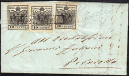 1855 - 10 Cent. Nero Intenso (2d), Un Esemplare Del I Sottotipo E Due Del II, Perfetti, Su Lettera D... - Lombardije-Venetië