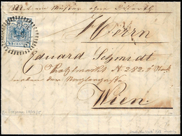 1855 - 45 Cent. Azzurro, III Tipo, Carta A Mano (12), Bella Varietà Di Clichè, Perfetto, Su Busta Da... - Lombardije-Venetië