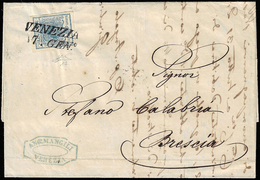 1853 - 45 Cent. Azzurro, I Tipo, Carta A Coste Verticali (17), Perfetto, Su Lettera Da Venezia 17/1/... - Lombardije-Venetië