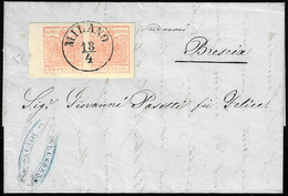 1855 - 15 Cent. Rosa Salmone, Carta A Macchina (20d), Coppia, Perfetta, Bordo Di Foglio A Sinistra C... - Lombardije-Venetië