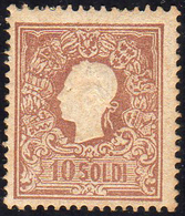 1858 - 10 Soldi Bruno, I Tipo (26), Perfetto, Gomma Originale. Enzo Diena. Cert. Oro Raybaudi.... - Lombardo-Venetien