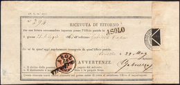 1863 - 10 Soldi Bruno Mattone (34), Perfetto, Su Ricevuta Di Ritorno Per Una Lettera Raccomandata Da... - Lombardo-Venetien