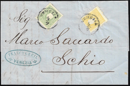 1863 - 3 Soldi Verde, 2 Soldi Giallo, II Tipo (35,28), Perfetti, Su Lettera Da Venezia 4/9/1863 A Sc... - Lombardije-Venetië
