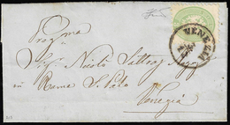 1864 - 3 Soldi Verde, Dent. 9 1/2 (42), Perfetto, Isolato Su Lettera Da Venezia 3/12 Per Città. Ferr... - Lombardije-Venetië