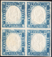 1863 - 15 Cent. Celeste Latteo (11d), Blocco Di Quattro, Gomma Integra, Perfetto. A.Diena, Raybaudi,... - Andere & Zonder Classificatie