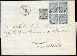 1865 - 20 Cent. Su 15 Cent. Ferro Di Cavallo, III Tipo (25), Blocco Di Quattro E Singolo, Perfetti, ... - Other & Unclassified