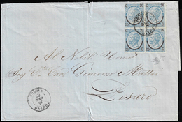 1867 - 20 Cent. Su 15 Cent. Ferro Di Cavallo, III Tipo (25), Blocco Di Quattro, Perfetto, Su Sovraco... - Sonstige & Ohne Zuordnung