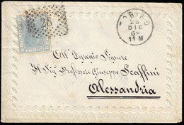 1869 - 20 Cent. Celeste (L26), Perfetto, Su Busta Valentina Decorata A Secco Da Torino 29/12/1869 Ad... - Other & Unclassified