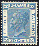 1867 - 20 Cent. Azzurro, Tiratura Di Torino (T26), Buona Centratura, Perfetto, Gomma Originale. Cert... - Other & Unclassified