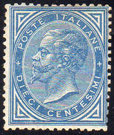 1877 - 10 Cent. Azzurro (27), Buona Centratura, Gomma Originale, Perfetto. Raro. Cert. Oro Raybaudi.... - Andere & Zonder Classificatie