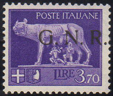 1943 - 3,70 Lire Soprastampa G.N.R. Di Brescia, Fortemente Spostata A Destra (484/Ihec), Gomma Integ... - Altri & Non Classificati