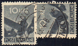 1946 - 10 Lire Ardesia Democratica, Falso Per Posta, Due Esemplari (F558), Perfetti, Usati A Milano ... - Sonstige & Ohne Zuordnung