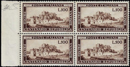 1949 - 100 Lire Repubblica Romana (600), Blocco Di Quattro, Gomma Originale Integra, Perfetto E Ben ... - Sonstige & Ohne Zuordnung