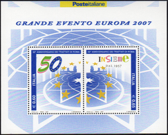 2007 - Trattati Di Roma (50), Foglietto, Taglio Orizzontale Fortemente Spostato, Gomma Integra, Perf... - Blocks & Sheetlets