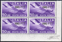 POSTA AEREA 1954 - 50 Lire, Nuovo Tipo Di Soprastampa (22A), Ottima Centratura, Blocco Di Quattro, A... - Other & Unclassified