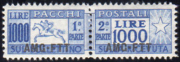 PACCHI POSTALI 1954 - 1.000 Lire Cavallino Soprastampato, Dentellatura Lineare (26/I), Ottima Centra... - Other & Unclassified