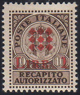 GUIDIZZOLO 1945 - 1 L. Su 10 Cent. Bruno, Soprastampa Modificata In Rosso, Non Emesso (1B), Gomma In... - Non Classificati