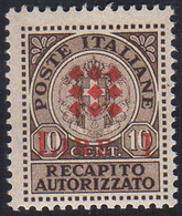 GUIDIZZOLO 1945 - 1 L. Su 10 Cent. Bruno, Soprastampa Modificata In Rosso, Non Emesso (1B), Nuovo, G... - Non Classificati