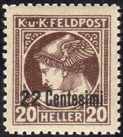 OCC. AUSTRIACA FRIULI GIORNALI 1918 - 22 Cent. Su 20 H., Dent. 11 1/2 (4a), Gomma Integra, Perfetto.... - Andere & Zonder Classificatie