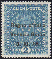 VENEZIA GIULIA 1918 - 2 K., Carta Con Fili Seta (15/I), Gomma Integra, Perfetto. Cert. Avi.... - Other & Unclassified