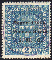 VENEZIA GIULIA 1918 - 2 K. Soprastampato, Carta Con Fili Di Seta (15/I), Usato, Perfetto. Ferrario.... - Andere & Zonder Classificatie