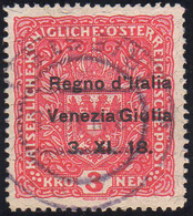 VENEZIA GIULIA 1918 - 3 K. Soprastampato (16), Usato, Perfetto. Ferrario.... - Altri & Non Classificati