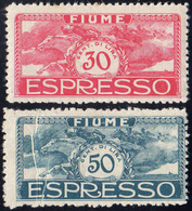 FIUME ESPRESSI 1920 - 30 Cent. Rosa E 50 Cent. Azzurro Verdastro, COLORI INVERTITI, NON EMESSI (E1A,... - Altri & Non Classificati