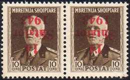 ALBANIA OCC. TEDESCA 1943 - 10 Q., Soprastampa Capovolta, Coppia Orizzontale, Un Esemplare Con Decal... - Sonstige & Ohne Zuordnung