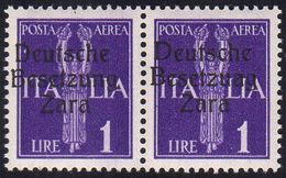 ZARA POSTA AEREA 1943 - 1 Lira, Varietà "Besetzuag", In Coppia Con Il Normale (5a,5), Gomma Integra,... - Altri & Non Classificati