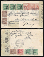 PECHINO 1918 - 2 Cent. Su 5 Cent., Striscia Di Tre, 1 Cent., Quattro Esemplari, 2 Cent., Tre Esempla... - Peking