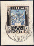 1937 - 5 Lire Pittorica Dent. 11 (144), Usato Su Frammento, Perfetto. Ferrario.... - Libië