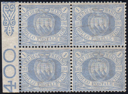 1894 -1 Lira Oltremare Stemma (31), Discreta Centratura, Blocco Di Quattro, Bordo Di Foglio, Gomma I... - Andere & Zonder Classificatie