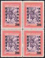 1948 - 200 Lire Su 25 Lire Alberoniana Soprastampato (76), Blocco Di Quattro, Gomma Integra, Perfett... - Luchtpost