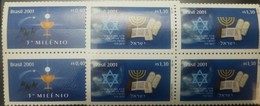 O) 2001 BRAZIL, ADVENT OF NEW MILLENIUM, CHALICE AND EUCHARIST - STAR OF DAVID - MENORAH - TORAH - TABLETS, MNH - Ongebruikt