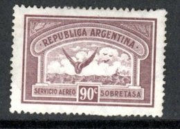 Argentina 1928 - 90c Air Mail Allegory Winged Wheel SG571 VLHM Cat £12 For HM SG2016 - See Full Description Below - Unused Stamps