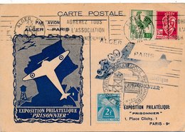 & CARTE POSTALE EXPOSITION PHILATELIQUE PRISONNIER STALAG ALGER ALGERIE COQ  & - Briefe U. Dokumente