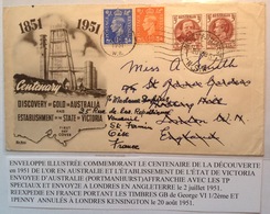 Australia FDC Cover 1951 DISCOVERY OF GOLD Re-directed With GB To France (or Lettre Brief Portmanhurst - Brieven En Documenten