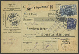 GERMANY: Dispatch Note Of A Parcel Post Sent From Hagen To Constantinople On 30/DE/1916, Franked With 2.20Mk., Very Nice - Prefilatelia