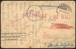 GERMANY: Postcard Sent By A Prisoner Of War From Bremerhaven To USA, With Interesting Postal Marks! - Vorphilatelie