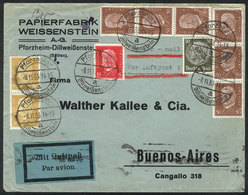 GERMANY: Airmail Cover Sent From Pforzheim-Dillweissenstein To Buenos Aires On 8/NO/1933 Franked With 5.05Mk., By Air Fr - Prephilately
