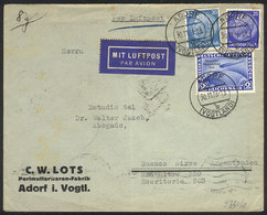 GERMANY: Airmail Cover Franked By Sc.C44 + Other Values (value US$275 On Cover), Sent From Adorf To Buenos Aires On 30/N - Prefilatelia
