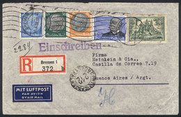 GERMANY: Registered Airmail Cover Sent From Bremen To Buenos Aires On 31/MAR/1938 Franked With 9.70Mk., VF Quality! - Préphilatélie