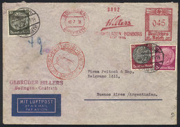 GERMANY: Airmail Cover Sent From Solingen To Buenos Aires On 13/JUL/1938 Franked With 1.75Mk. Combining Meter Postage Of - Prefilatelia